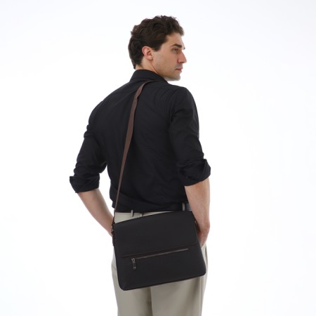 Male business bag, textura, long belt, brown color-9