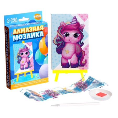 Diamond mosaic with partial filling on the stand for children "Unicorn", 10 x 15 cm-1