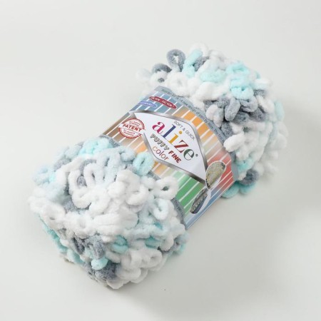 Yarn "Puffy fine color" 100% micropoliester 14.5m/100g (5939 Belo-Biryuzov)-1