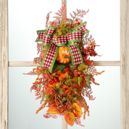 The wreath on the interior door "Autumn with pumpkin" 30x50 cm-1