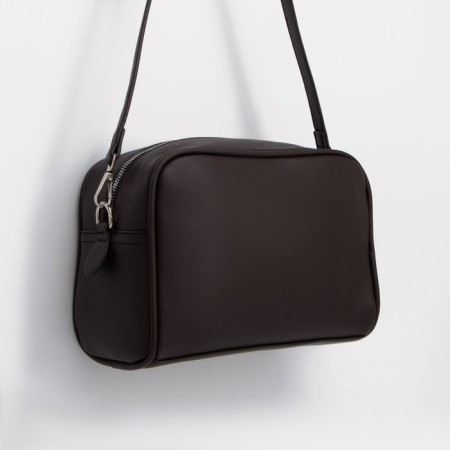 Cross-Bodi bag, lightning department, external pocket, long belt, dark brown color-1