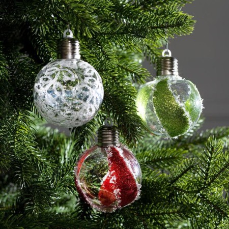 A set of Christmas tree balls "Balls with sparkles" 3 pcs., Batteries, 5 LED, glow white glow-3