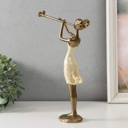 Polystone souvenir "Girl plays on the pipe, with a bird" Sand with bronze 19x6.5x27.5 cm-2
