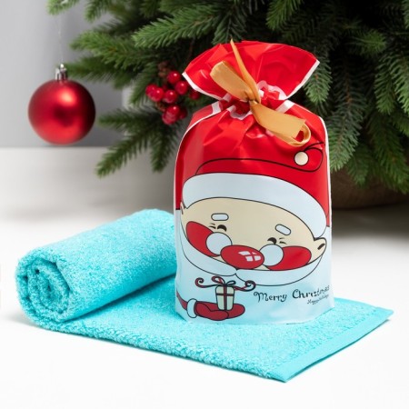 Tensor towel Economy and I "Santa Claus" 30*60 cm, col. Blue, 100% HL, 340 g/m2