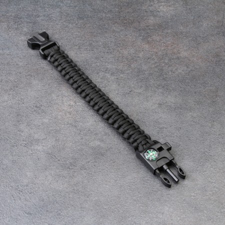 4B1 survival bracelet (paracord, compass, whistle, fire), black-2