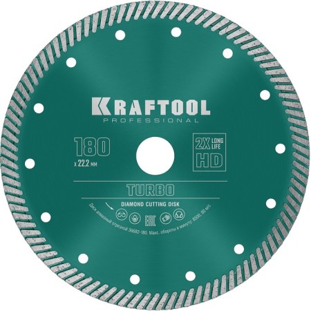 Diamond disk Kraftool 36682-180, segmented, D = 22.2 mm, 180 mm