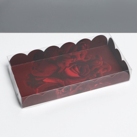 Cookie box, confectionery packaging with PVC lid, "roses", 10.5 x 21 x 3 cm