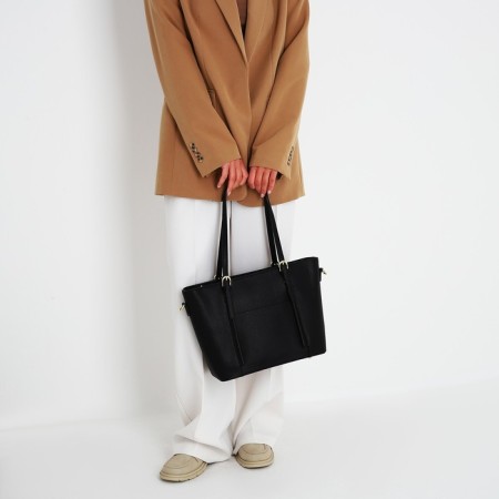 Soper bag with zipper, black color-7