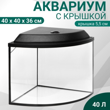 Aquarium "Sector" corner with a lid, 40 liters, 40 x 40 x 36/41.5 cm, black