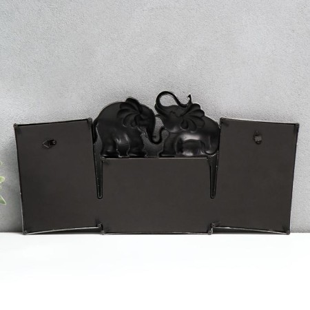 Photo frame plastic in 3 photos 10x15 cm "Two elephants" Dark silver 22x43x2 cm-2