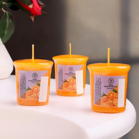 Anti -aromatic candle "Orange", orange, set of 5x4.5 cm, 3 pcs-3