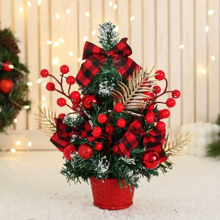 Christmas tree decor "Festive" bow Cell flower, 13x28 cm, red-1