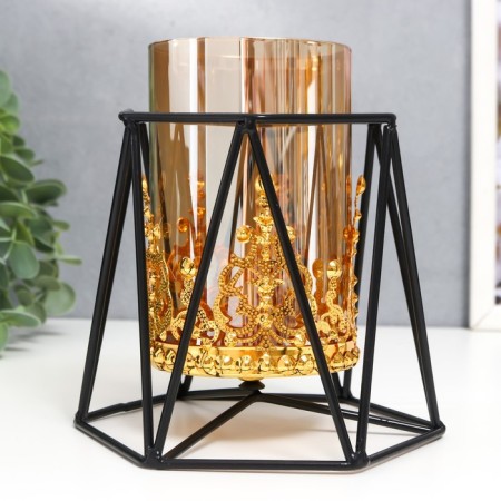 Summary Metal, glass for 1 candle "Eye" D-7.5 cm, gold, black 13x15.5x14.5 cm-2