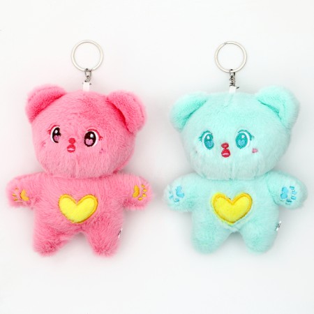 Soft toy "Bear with Heart" on a key fob, 13 cm, color mix