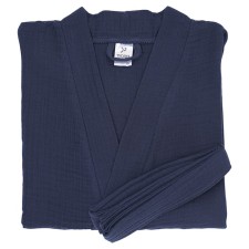 Essential bathrobe, multilayer muslin, size l, dark blue color
