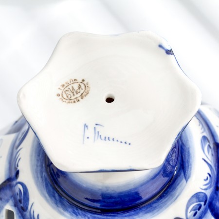 Candlete on the leg "Spring", Gzhel, Porcelain, 13x18 cm-3