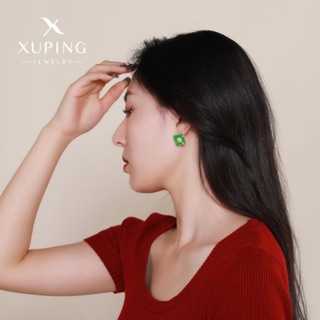 Emall earrings Xuping squares, white-green color in gold-3