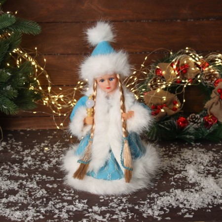 Snow Maiden "in a fluffy fur coat, with a flashlight" moves, with a backlight, 30x18 cm, blue
