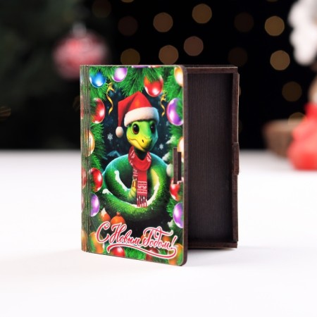 Wooden envelope for money No. 3 "Snake in a hat with tangerines", 9.8x8.5x2 cm-2