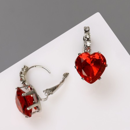 Earrings with rhinestones "Heart" flicker, white-red color in silver-1