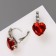 Earrings with rhinestones "Heart" flicker, white-red color in silver