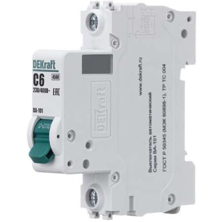 Circuit breaker automatic DEKRAFT VA-101, 1P, 6 A, x-ka C, 4.5 ka-1