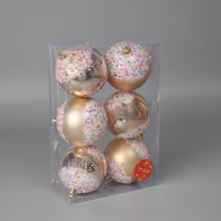 Christmas tree toys, New Year's balls, plastic, di-10 cm set, 6 pcs "New Year's delight" Gold-2