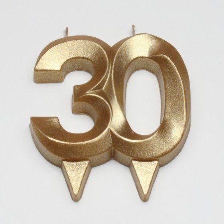 Candle in the cake jubilee "Face + Fountain", number 30, gold metallic, 6.5 cm-2