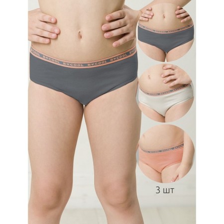 Panties for girls, height 98 cm, color light gray, peach, emerald, 3 pcs