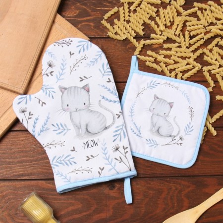 Set of kitchen. Dolyana "Kitten": mittens 20x28 cm, severity 17x17 cm, 35% HL, 65% PE