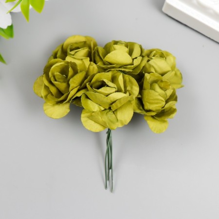 Flowers for decorating "tea roses" 1 bouquet = 6 colors 9.5 cm olive-1