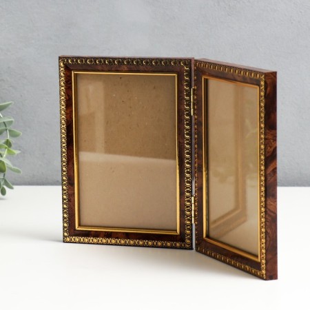 Photo frame Plastic double 10x15 cm brown-1