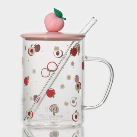 Glass mug with a ceramic lid and pipe "Frutis", 450 ml, color mix-10