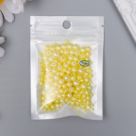 Beads for creativity plastic "Round. Light yellow" d = 3-8 mm, set 10 grams-2