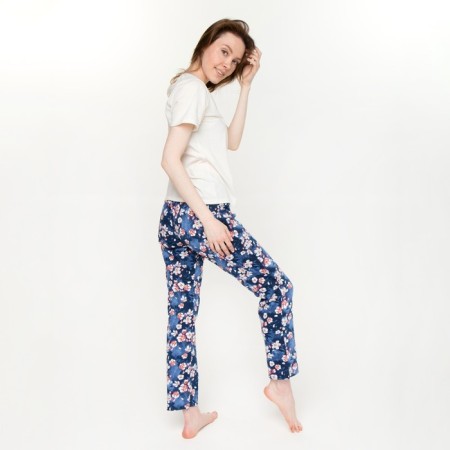 Female set (T -shirt/pants), beige color/flowers, size 44-2
