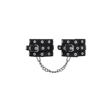 Single -layer shackles with Pecado BDSM eyelets, genuine leather, black-2