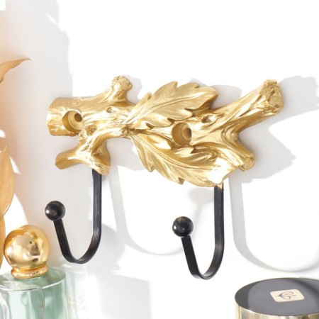 Decorative polystone hooks "Golden branch with leaves" 11.5x4.4x16 cm-1