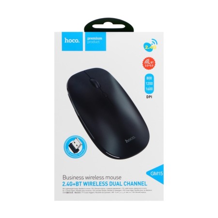 Hoco GM15 mouse, wireless (2.4 + BT), optical, 800-1200-1600 dpi, black-9