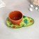 Tea couple ceramic Persea, mug 100 ml, saucer 14x10 cm, green-brown color