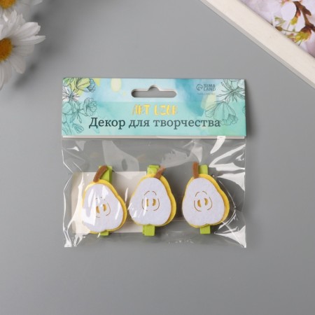 Decor for creativity wood, felt "clothespin. Half of the pear" set 3 pcs 1.3x3x4.8 cm-3
