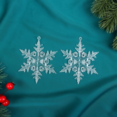 Jewelry decoration "Snowflake Carved radiance" (set 2 pcs) 9.5x8 cm, transparent