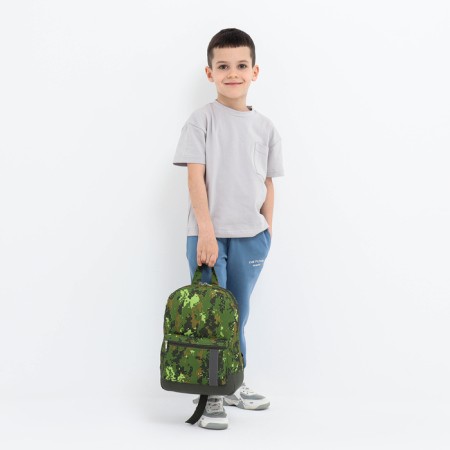 Baby backpack on lightning, external pocket, reflective strip, camouflage color/green-2