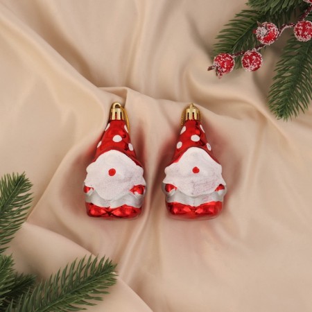 Christmas tree decoration "Dwarf, peas cap" (set 2 pcs) 9x4.5 cm, red