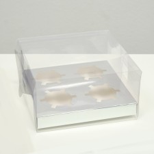 Box for 4 cupcakes, silver, 18.5 × 18 × 10 cm