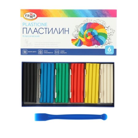 Plasticine 6 colors 120 g, "classic", with a glass