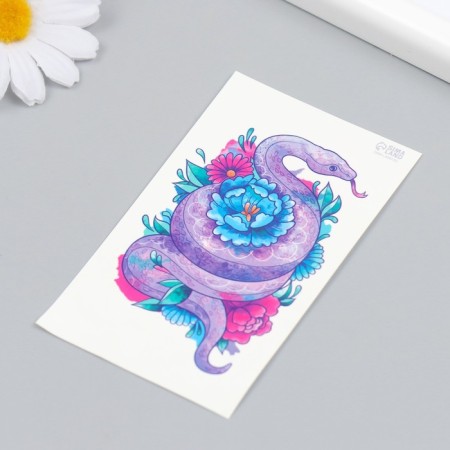 Tattoo on the body color "python with flowers. Watercolor" 10.5x6 cm-2