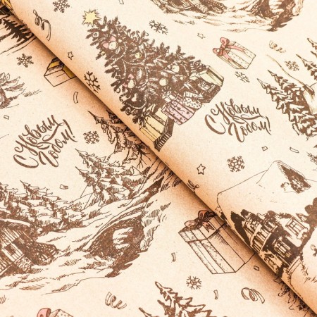 Paper packing craft brown "Snow Village", 70 x 100 cm, 1 sheet-1