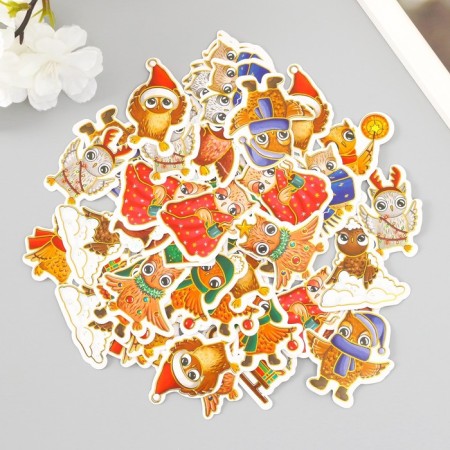 Stickers for creativity "owl New Year" embossing gold set 48 pcs 9x7x0.8 cm-2