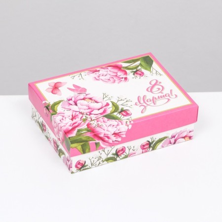 Gift box "March 8, peonies", pink, 16.5 x 12.5 x 5.2 cm-1