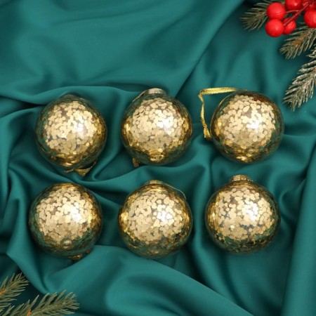 Set of balls plastic D-6 cm, 6 pcs "Festive mood Circles" Gold